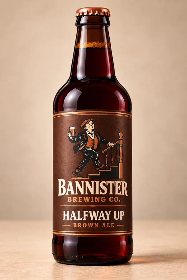 Halfway Up Brown Ale bottle artwork
