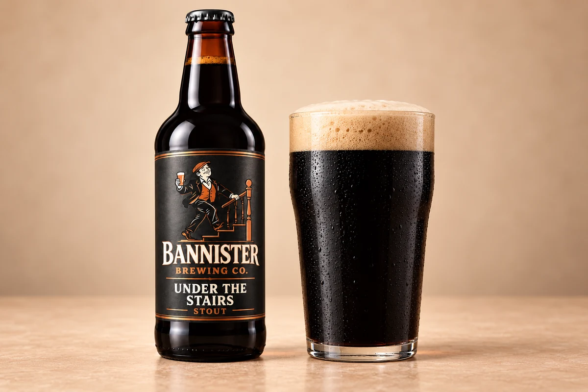 Under the Stairs bottle beside a poured pint showing its near black colour